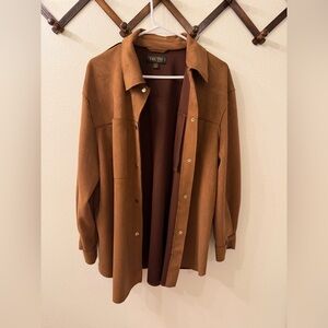 TRUTH by Republic Faux Vegan Suede Shacket Jacket - Brown - Plus Size 1x